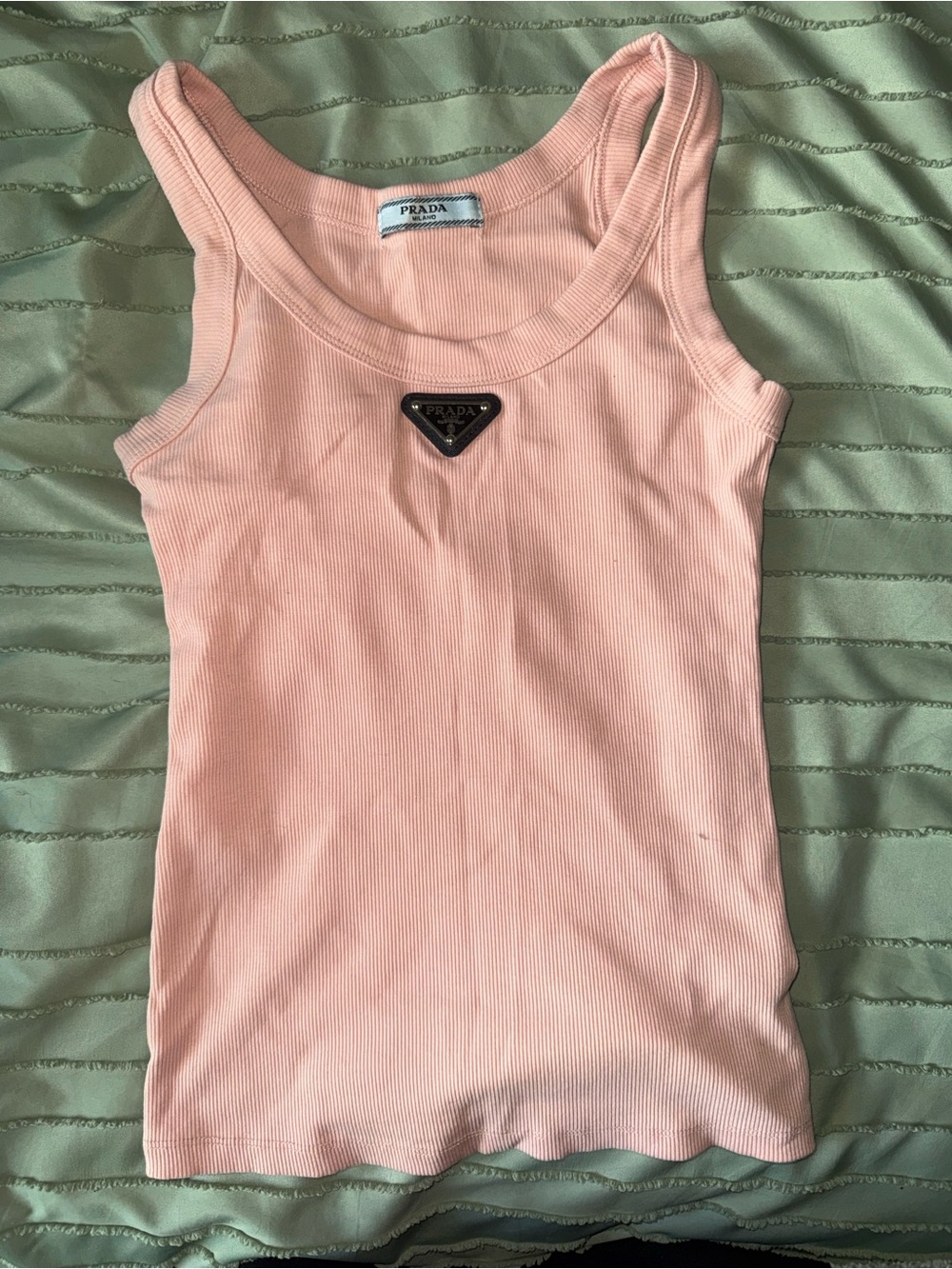 Prada Pale Pink Ribbed Tank with Triangle Logo